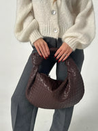 Medium woven braided handbag in faux leather, women's everyday bag