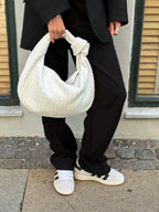Medium woven braided handbag in faux leather, women's everyday bag