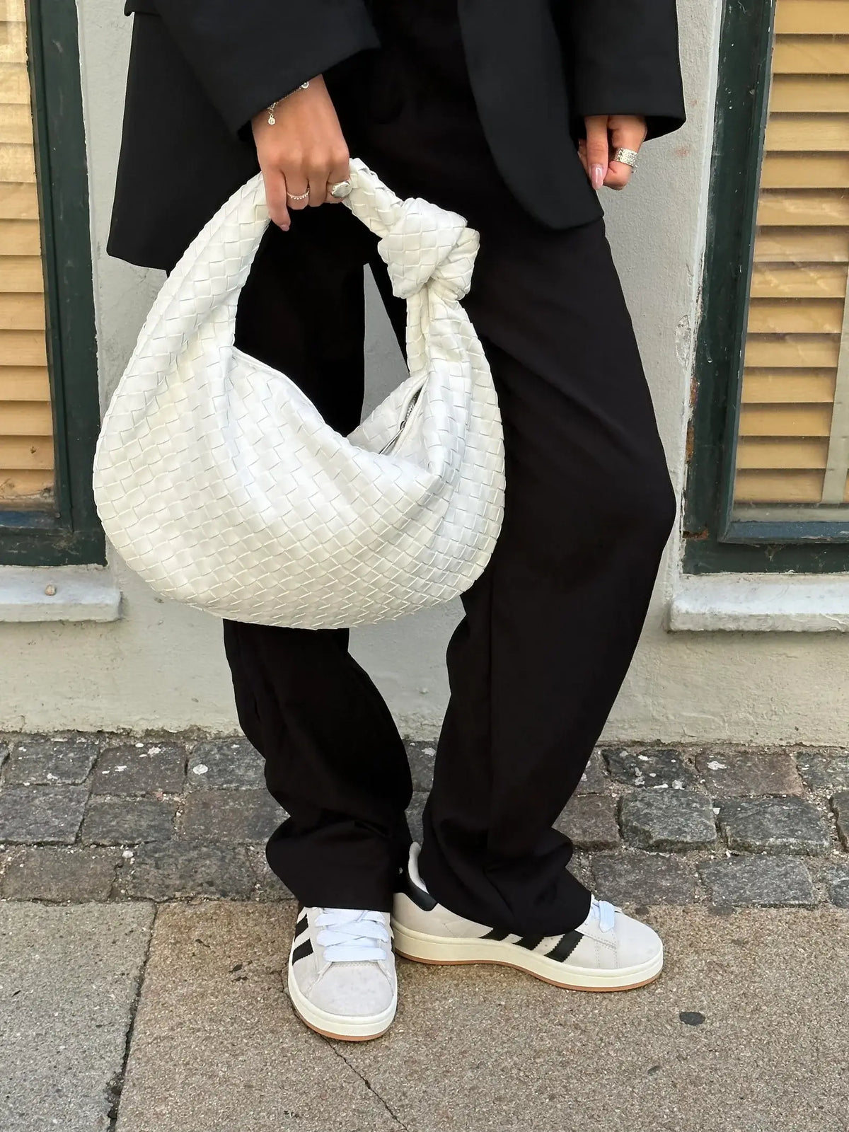 Medium woven braided handbag in faux leather, women's everyday bag