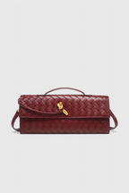 Women vegan leather baguette clutch bag with gold knot hardware and crossbody strap