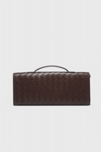 Women vegan leather baguette clutch bag with gold knot hardware and crossbody strap