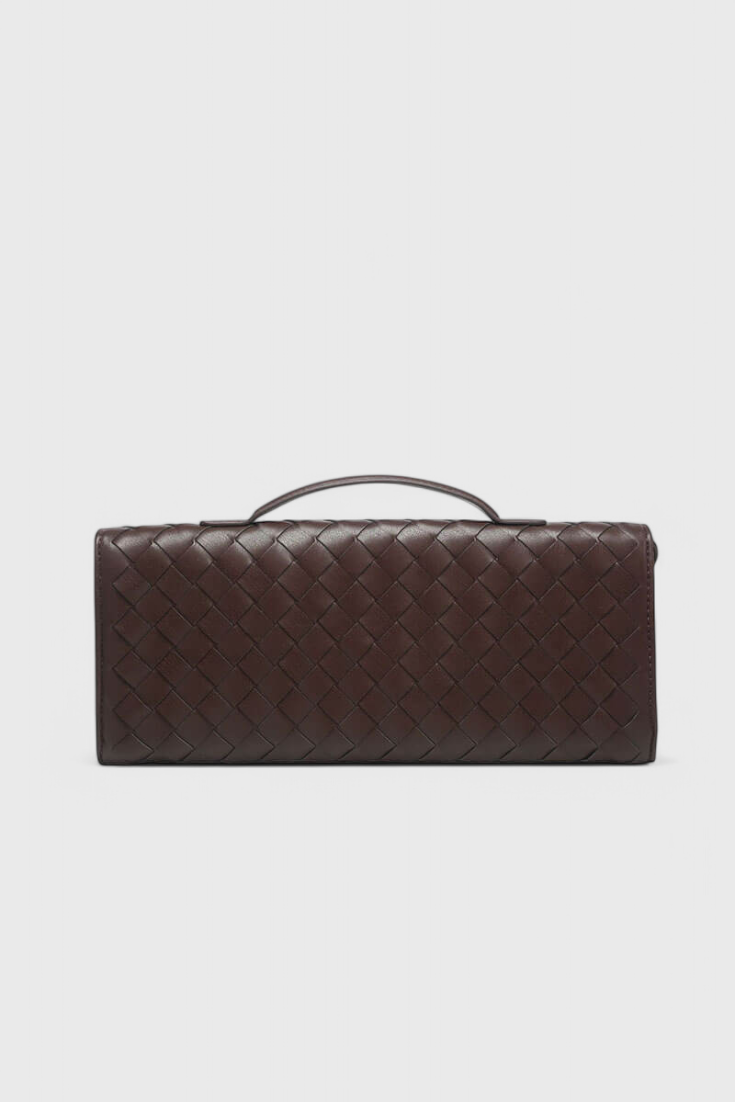 Women vegan leather baguette clutch bag with gold knot hardware and crossbody strap