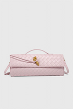Women vegan leather baguette clutch bag with gold knot hardware and crossbody strap