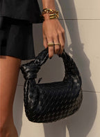 Women woven mini handbag braided faux leather compact shoulder bag