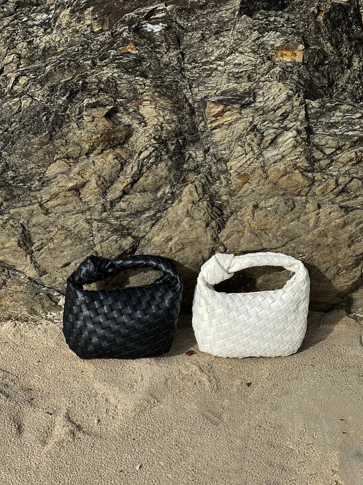 Women woven mini handbag braided faux leather compact shoulder bag