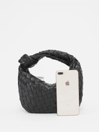 Women woven mini handbag braided faux leather compact shoulder bag