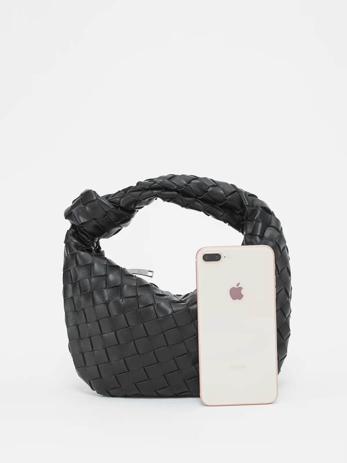 Women woven mini handbag braided faux leather compact shoulder bag