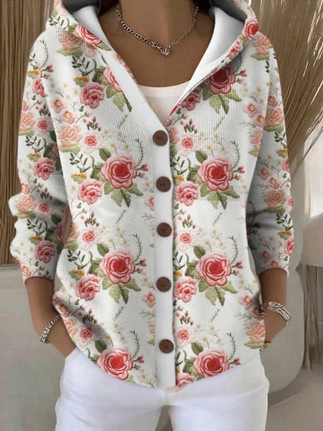 Women hooded button cardigan sweater in multiple colors relaxed fit