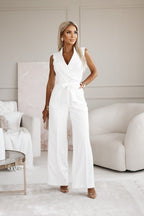 Women's sleeveless V-neck wide-leg tailored jumpsuit in multiple colours