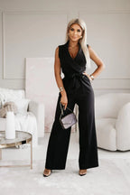 Women's sleeveless V-neck wide-leg tailored jumpsuit in multiple colours