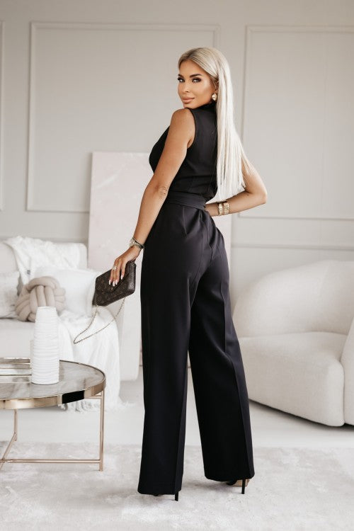 Women's sleeveless V-neck wide-leg tailored jumpsuit in multiple colours