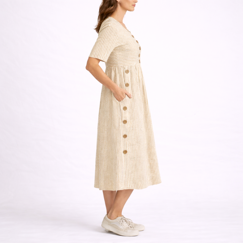 Striped midi dress with relaxed fit, lightweight everyday women's dress