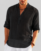 Men's open collar shirt with long sleeves and relaxed fit, lightweight breathable fabric