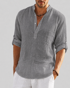 Men's open collar shirt with long sleeves and relaxed fit, lightweight breathable fabric
