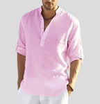Men's open collar shirt with long sleeves and relaxed fit, lightweight breathable fabric