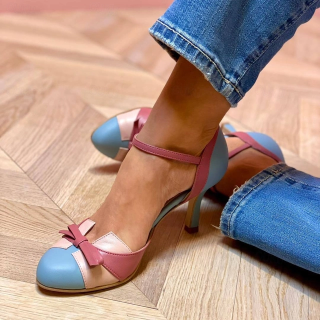 Women's orthopedic high heels with cushioned footbed and non-slip sole, available in Sky Blue, White and Pink