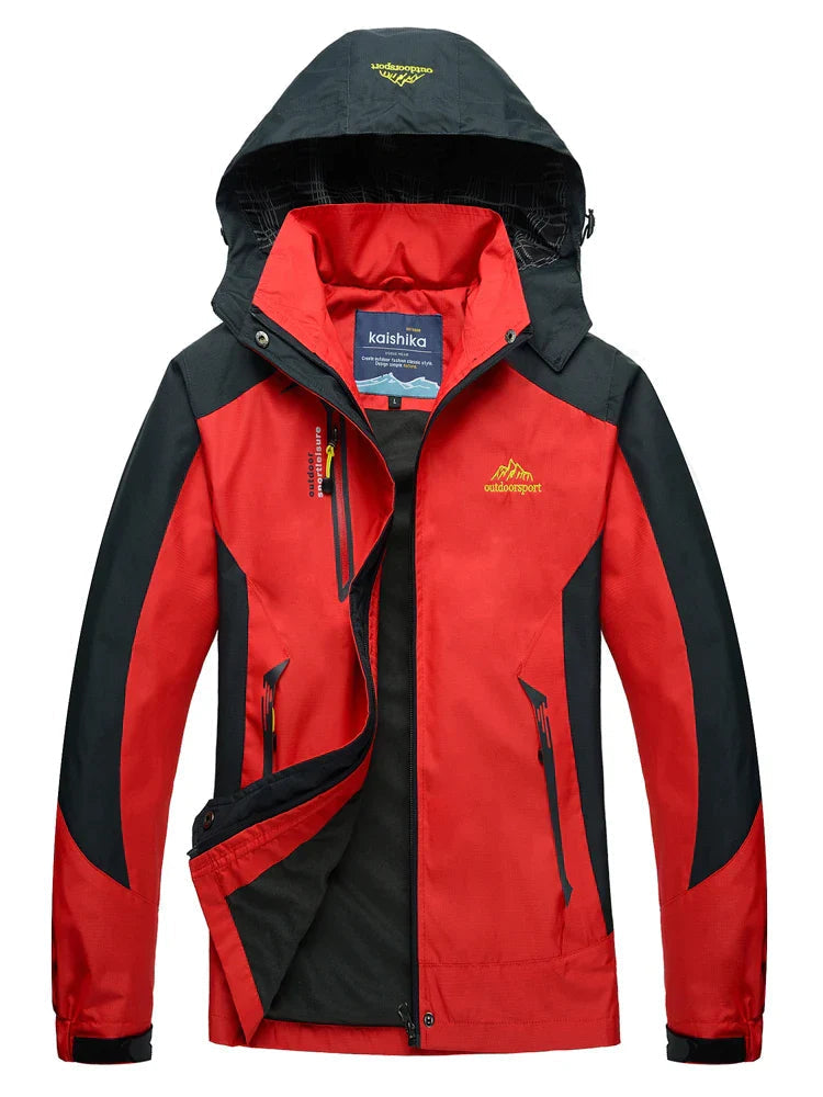 Women waterproof hooded jacket color block zip front multiple colors