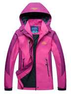 Women waterproof hooded jacket color block zip front multiple colors
