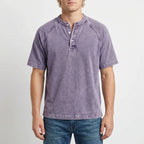 Men henley shirt raglan short sleeve with button neckline vintage wash