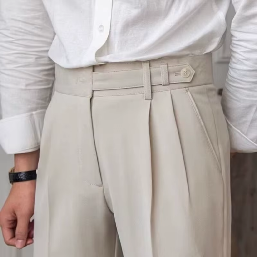 Men pleated high waist chino trousers in classic tailored fit