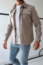 Men's button-up shirt jacket with chest pockets, casual overshirt