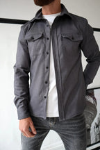 Men's button-up shirt jacket with chest pockets, casual overshirt