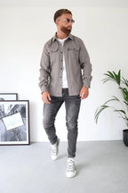 Men's button-up shirt jacket with chest pockets, casual overshirt