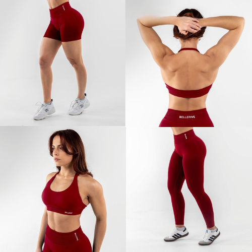 Women's 3-piece push-up sports set with legging, top and short, high-waist shaping fit