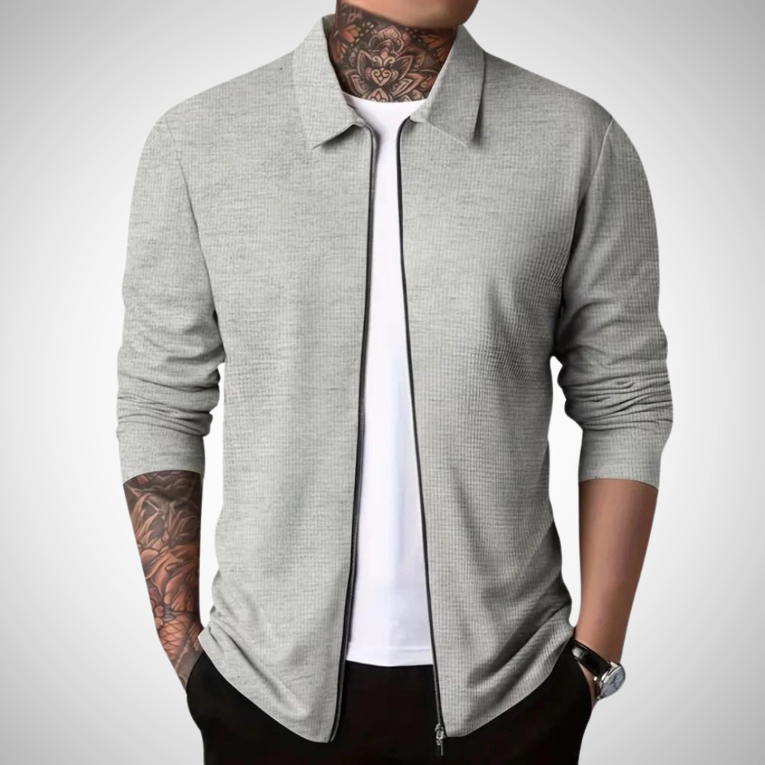 Men slim fit zip cardigan lightweight grey urban style