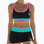 Women 3 Piece Bikini Set Color Block Sporty Zigzag Trim | Faye