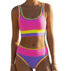 Women 3 Piece Bikini Set Color Block Sporty Zigzag Trim | Faye