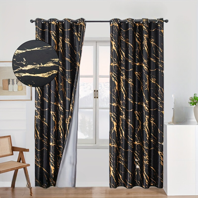 2 Pack Blackout Curtains Gold Foil Marble Grommet Top for Bedroom Living Room