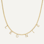 Personalized zirconia letter necklace Cuban link chain with multiple pendants