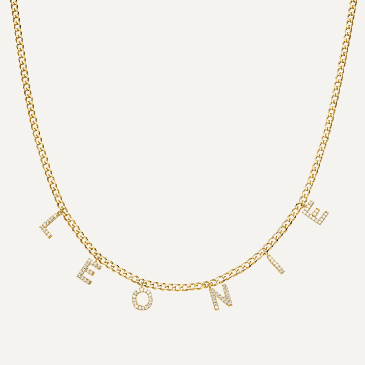 Personalized zirconia letter necklace Cuban link chain with multiple pendants