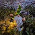 Solar garden gnomes outdoor decor warm white glow weather-resistant resin