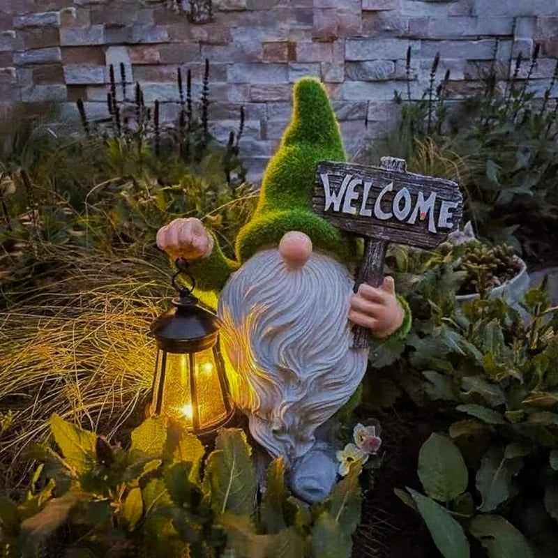 Solar garden gnomes outdoor decor warm white glow weather-resistant resin
