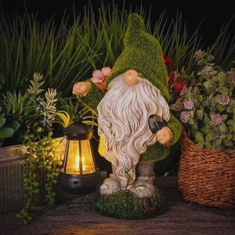 Solar garden gnomes outdoor decor warm white glow weather-resistant resin