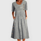 Women's striped midi dress with 3/4 sleeves, lightweight casual summer style