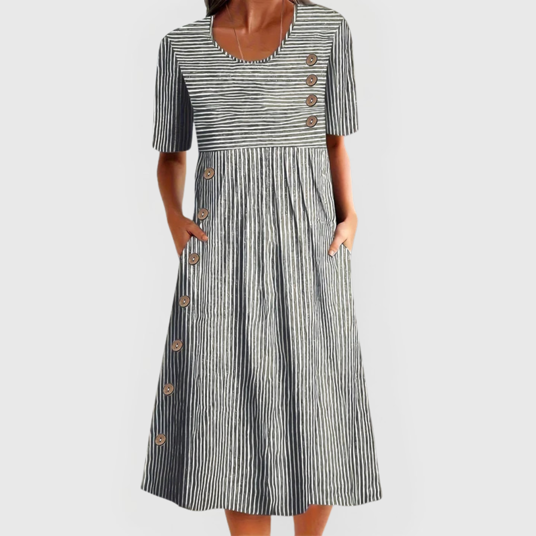 Women's striped midi dress with 3/4 sleeves, lightweight casual summer style
