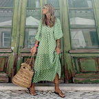 Women's spring dress lightweight flowy casual day dress in green and white