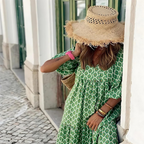 Women's spring dress lightweight flowy casual day dress in green and white