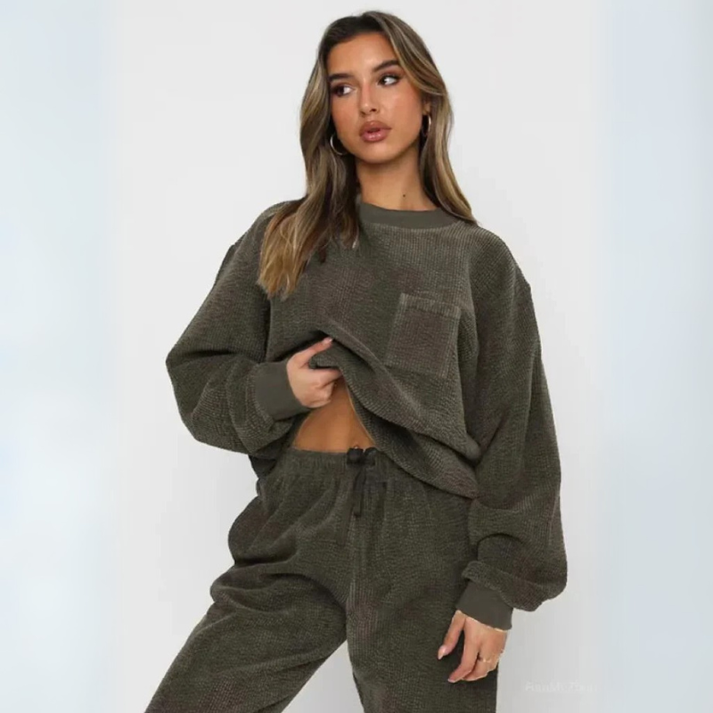 Women corduroy 2 piece lounge set relaxed fit sweatshirt and cuffed joggers