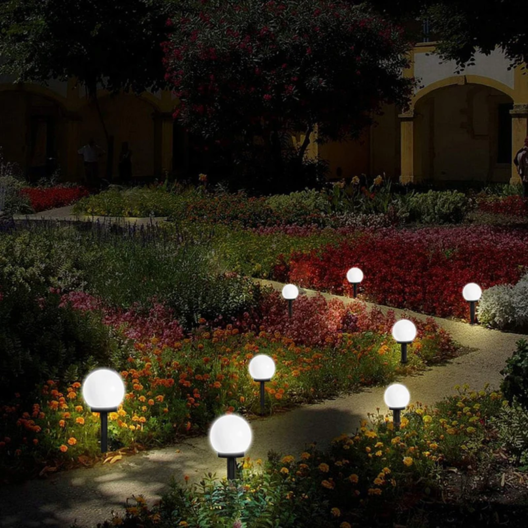 Solar garden lights 3-pack LED orbs waterproof cool white outdoor stake lights