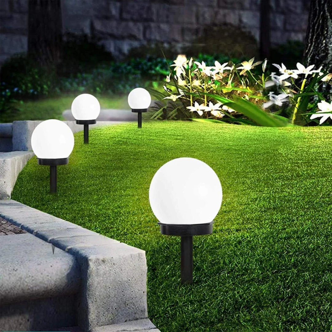 Solar garden lights 3-pack LED orbs waterproof cool white outdoor stake lights