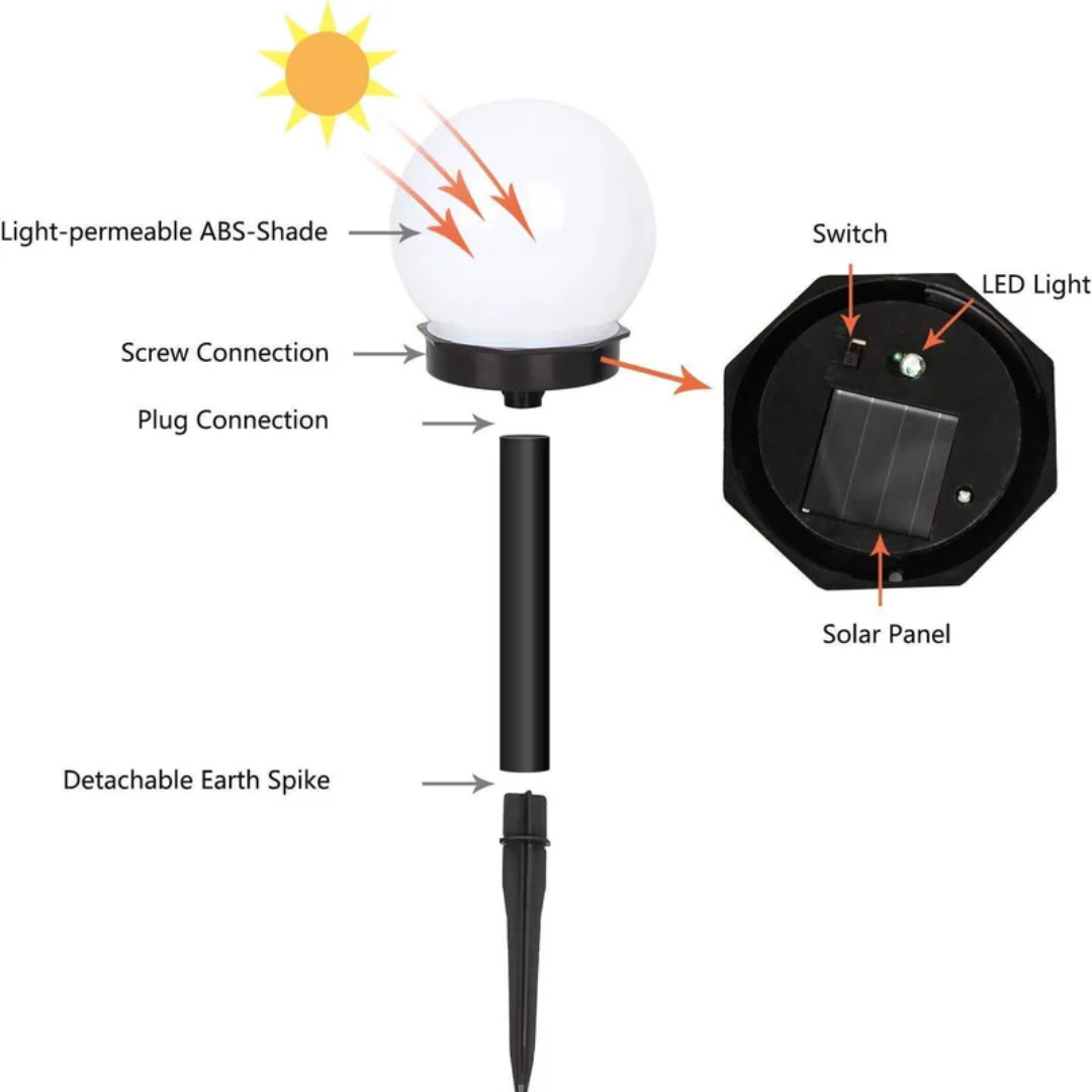 Solar garden lights 3-pack LED orbs waterproof cool white outdoor stake lights