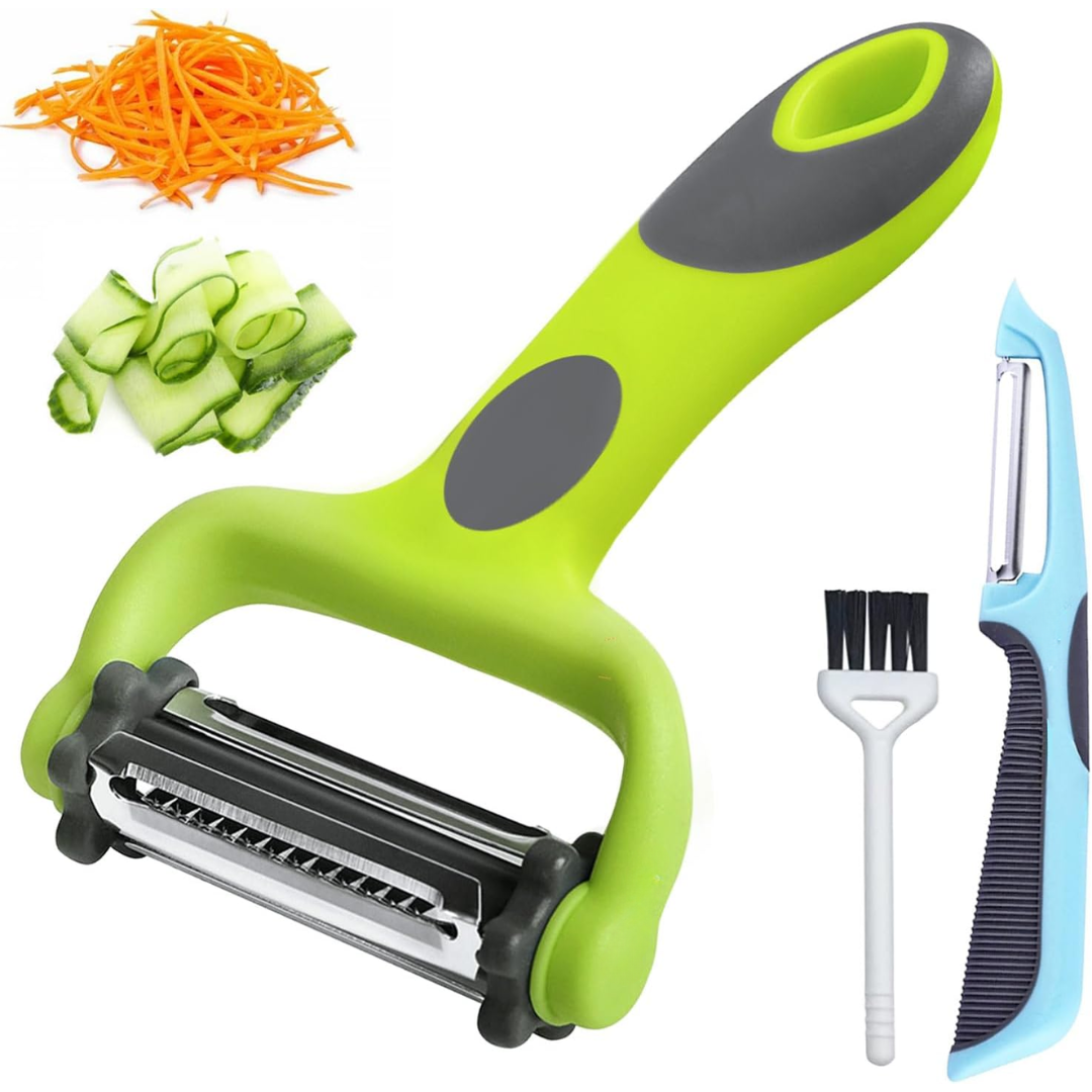 3-in-1 vegetable peeler with julienne slicer and ergonomic handle for kitchen food prep