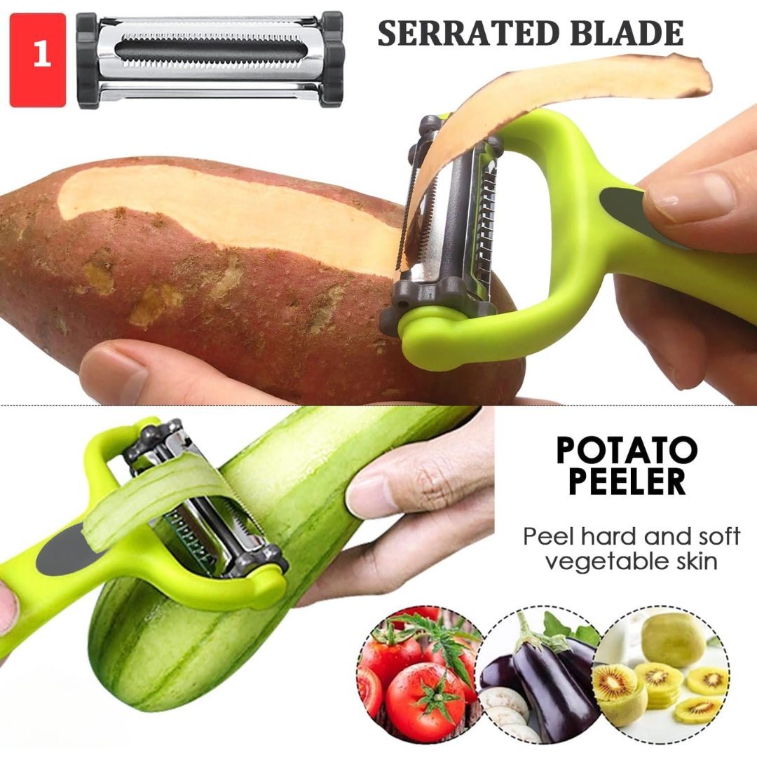 3-in-1 vegetable peeler with julienne slicer and ergonomic handle for kitchen food prep