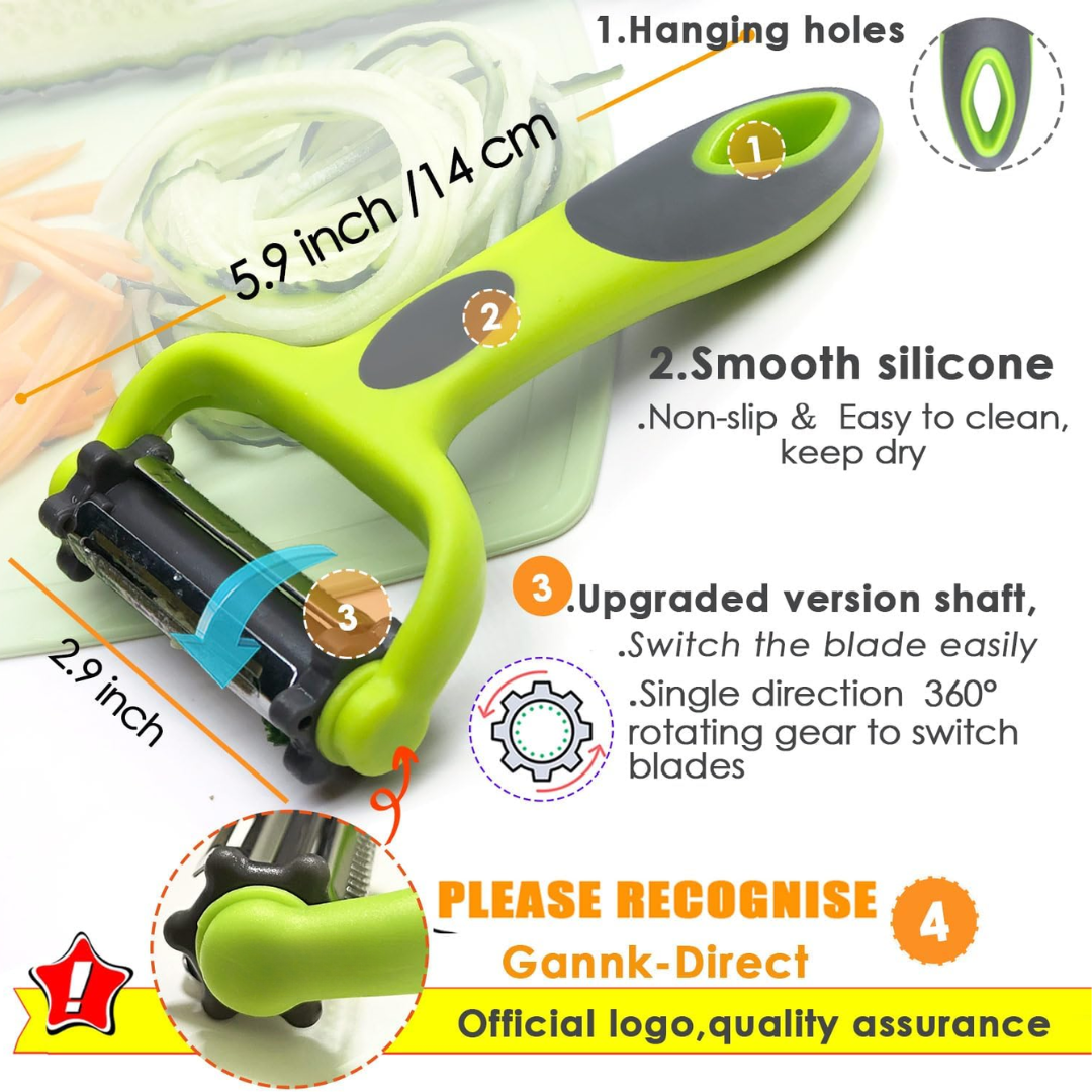 3-in-1 vegetable peeler with julienne slicer and ergonomic handle for kitchen food prep