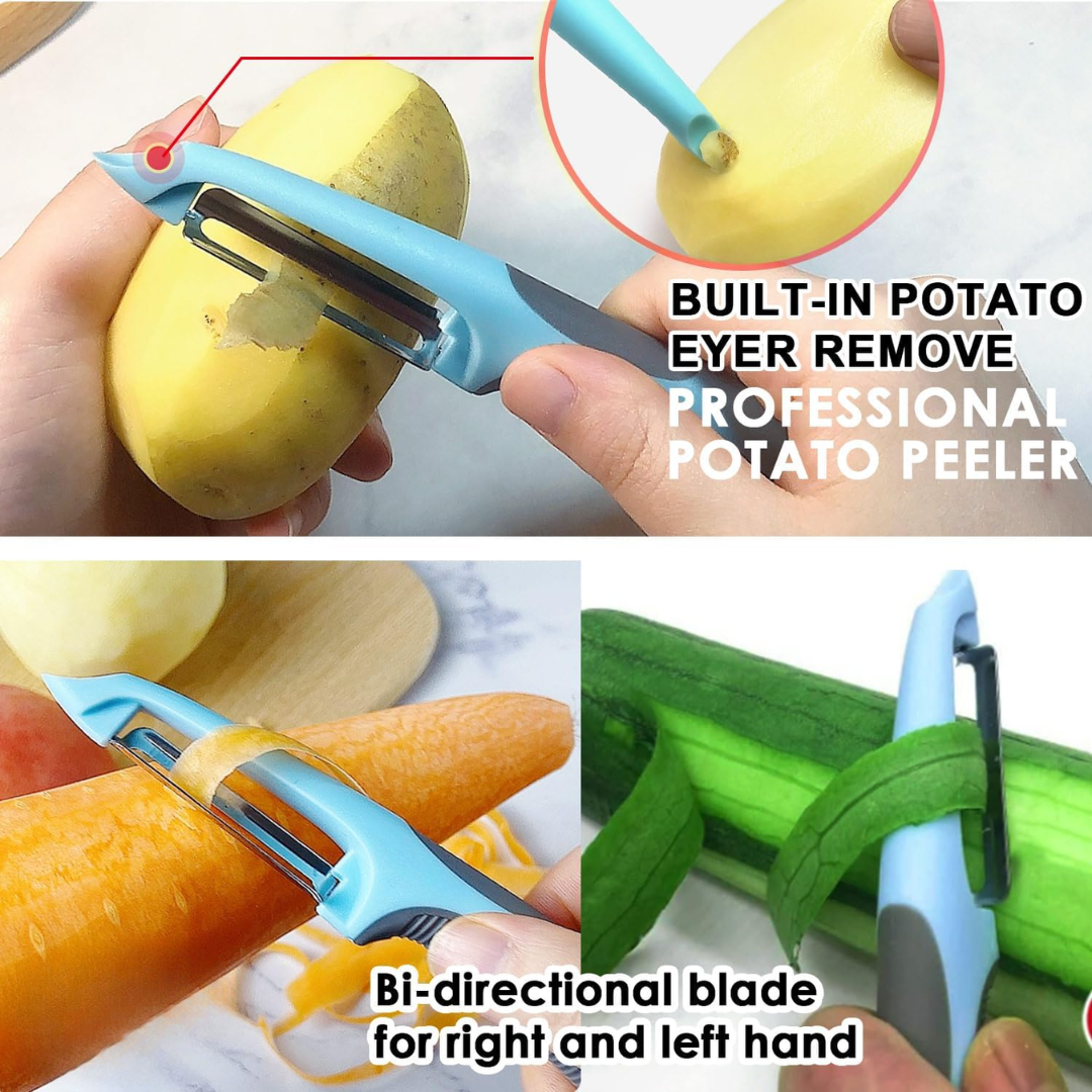 3-in-1 vegetable peeler with julienne slicer and ergonomic handle for kitchen food prep