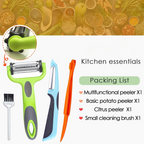 3-in-1 vegetable peeler with julienne slicer and ergonomic handle for kitchen food prep
